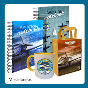 libretas, cuadernos, bolsas ecológicas en quirúrgico, estampadas, con aplique o sublimadas, mugs con motivos de aviación